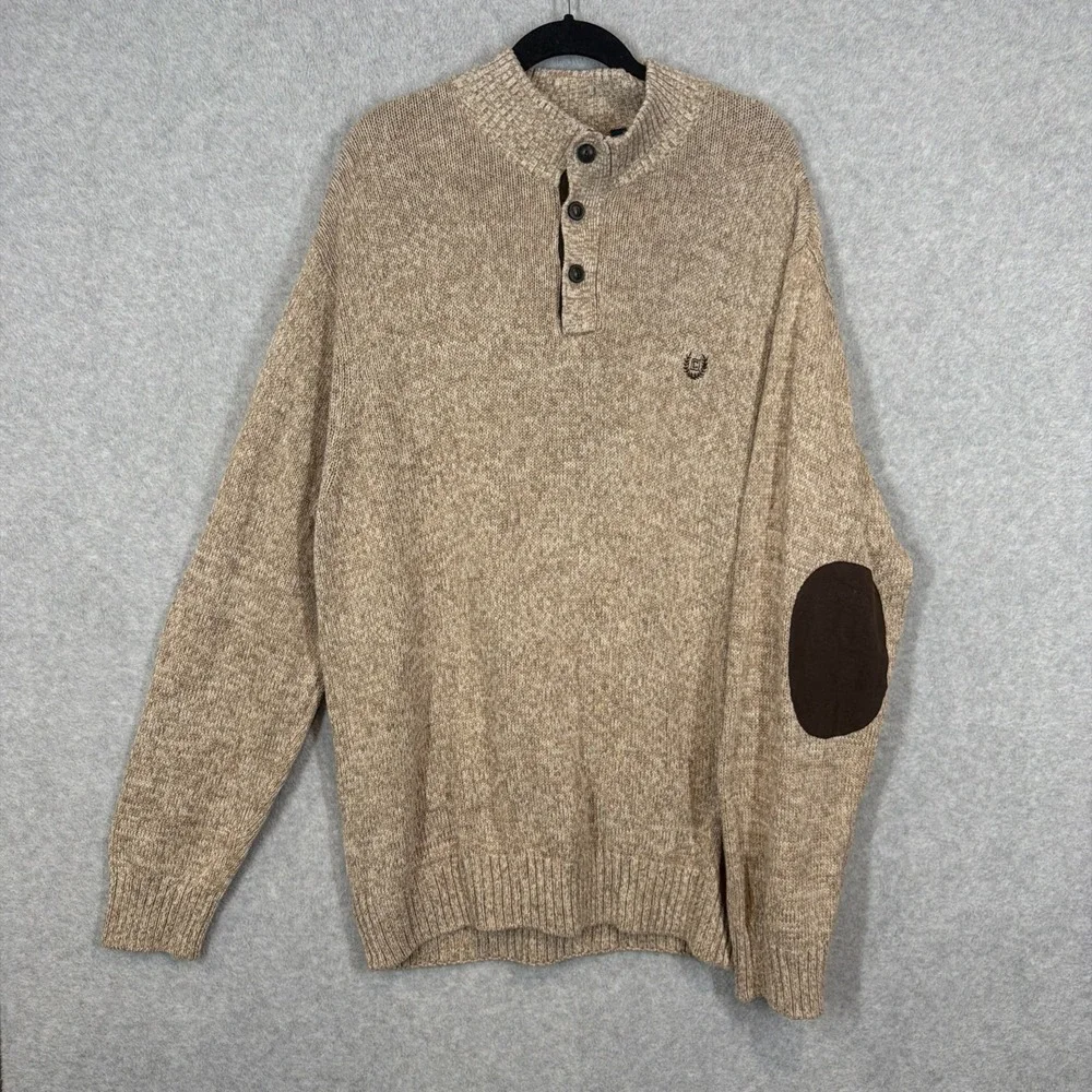 CHAPS By Ralph Lauren Sweater Mens 3XT Beige Brown 1/4 Button Pullover EUC